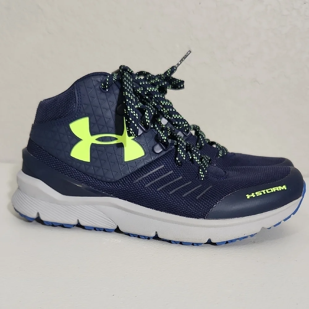 Under Armour Storm Sneakers High-Top Shoes Size 5Y Blue Green Gray